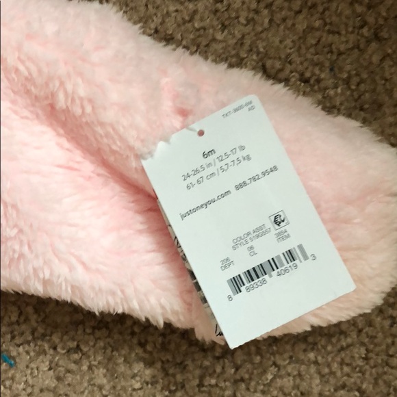 Fuzzy pink hooded onesie zip up. Never used - Picture 3 of 4